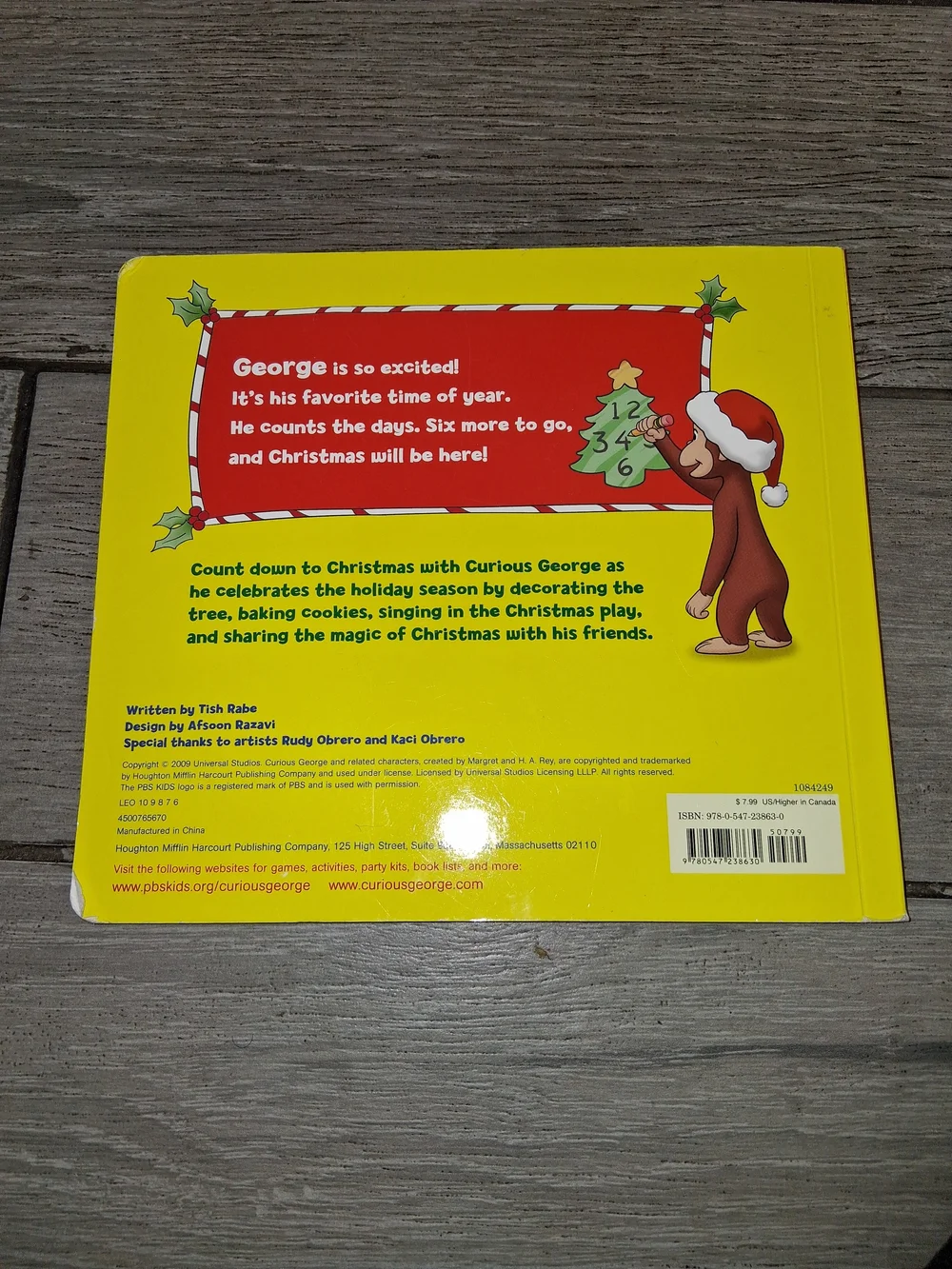 Curious George Christmas Countdown Board Book - Red